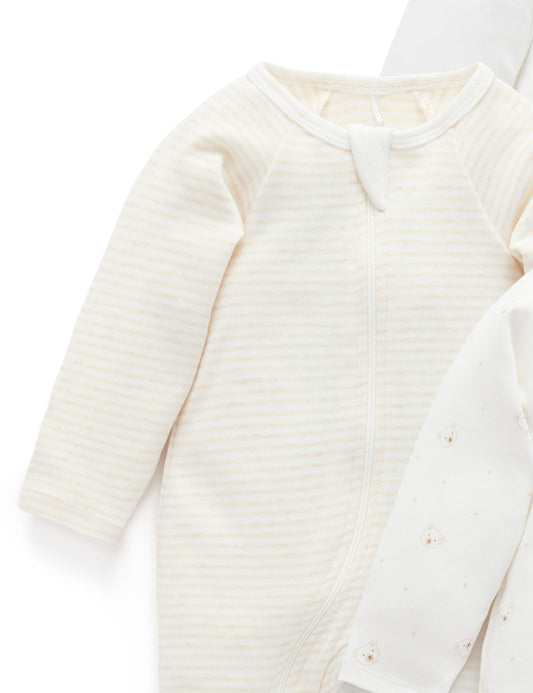 Organic Zip Growsuit- Vanilla Stripe