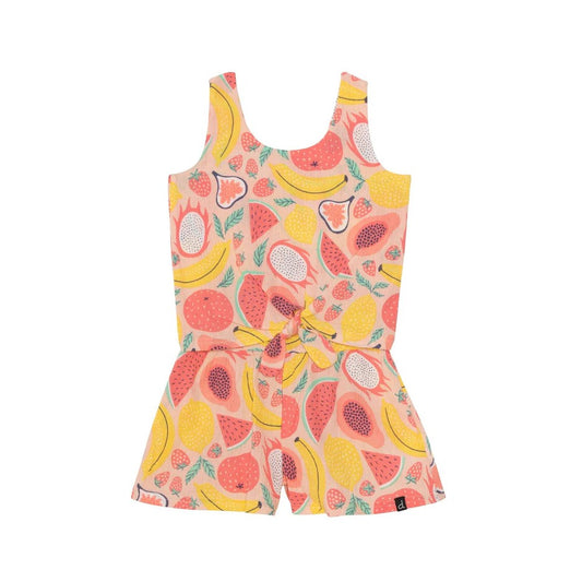Printed Sleeveless Knotted Jumpsuit Coral Fruits