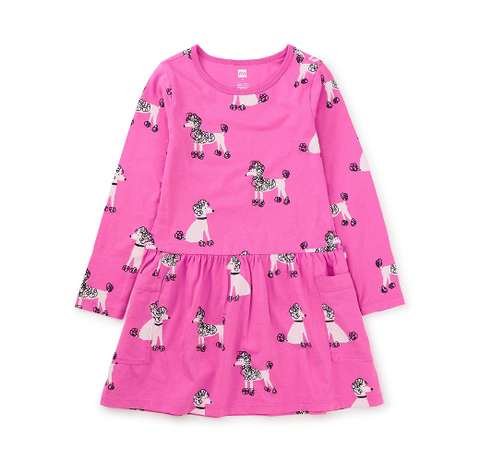 Long Sleeve Pocket Dress: Poodle Promenade