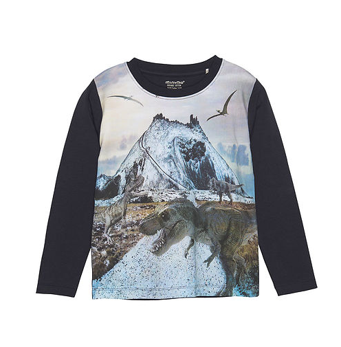 Snowy Dinosaur Mountain Printed Long Sleeve: Dark Navy