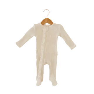 Organic Waffle 2-Way Zip Ruffle Footie - Snow