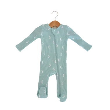 Organic Waffle 2-Way Zip Footie - Light Blue Moon