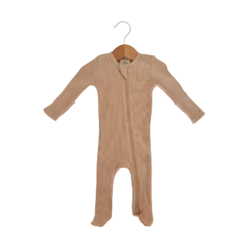 Organic Waffle 2-Way Zip Footie - Tan