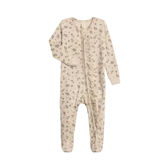 Neve Ruffle Zipper Footie: Betty Floral / Purple + Olive