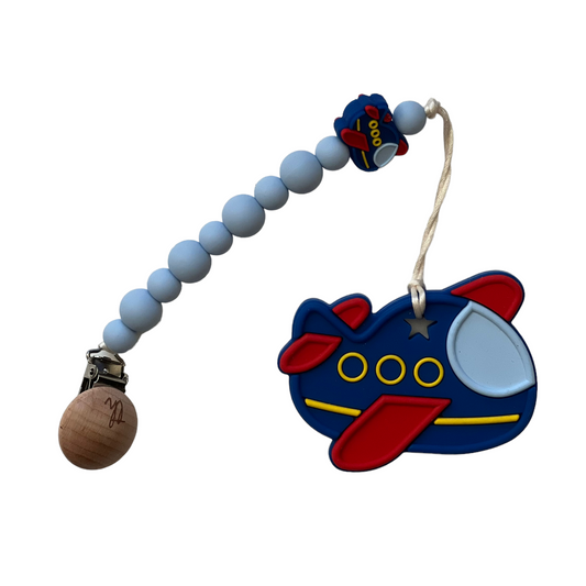 Teether & Clip Set- Navy Airplane