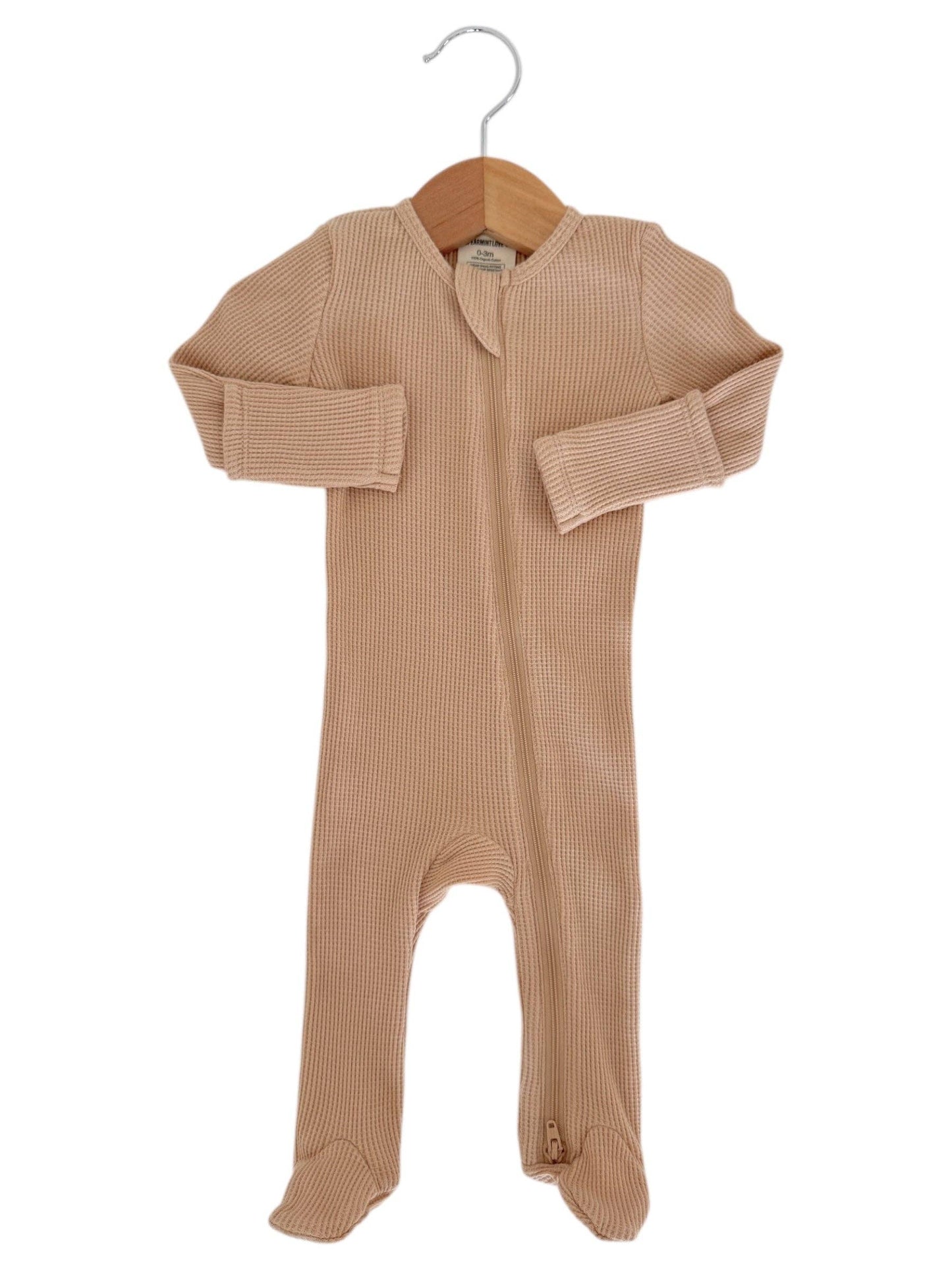 Organic Waffle 2-Way Zip Footie - Tan