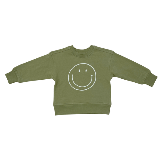 Smile in Deep Olive Boxy Bamboo Sweatshirt