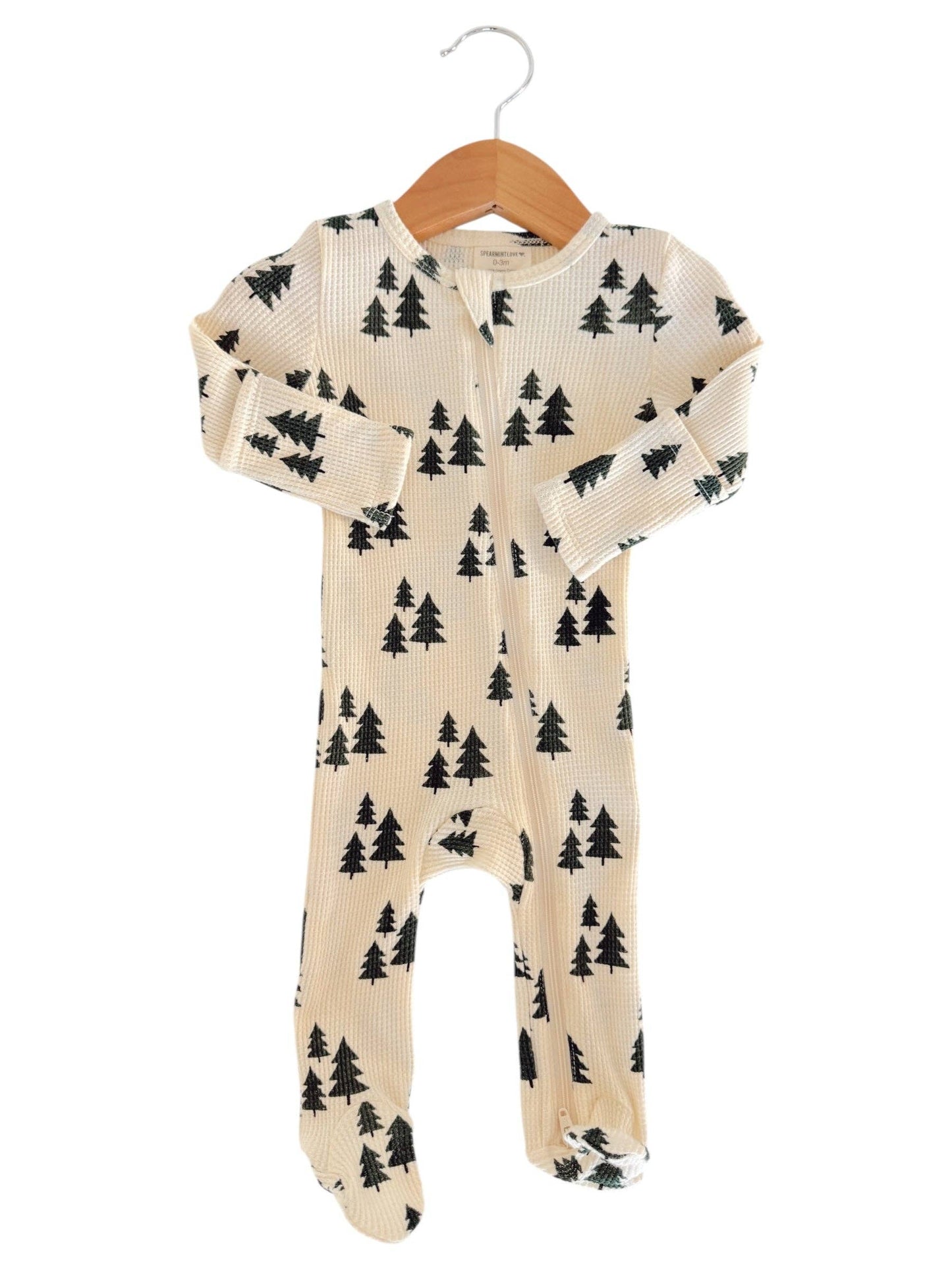Organic Waffle 2-Way Zip Footie - Forest Green Trees