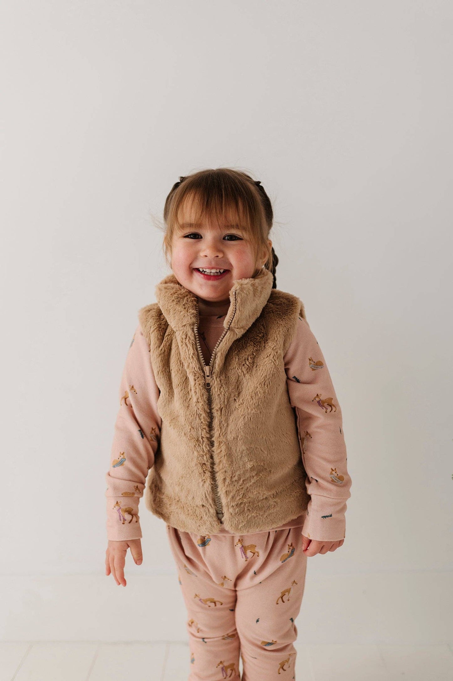 Fur Zip Vest -Beige