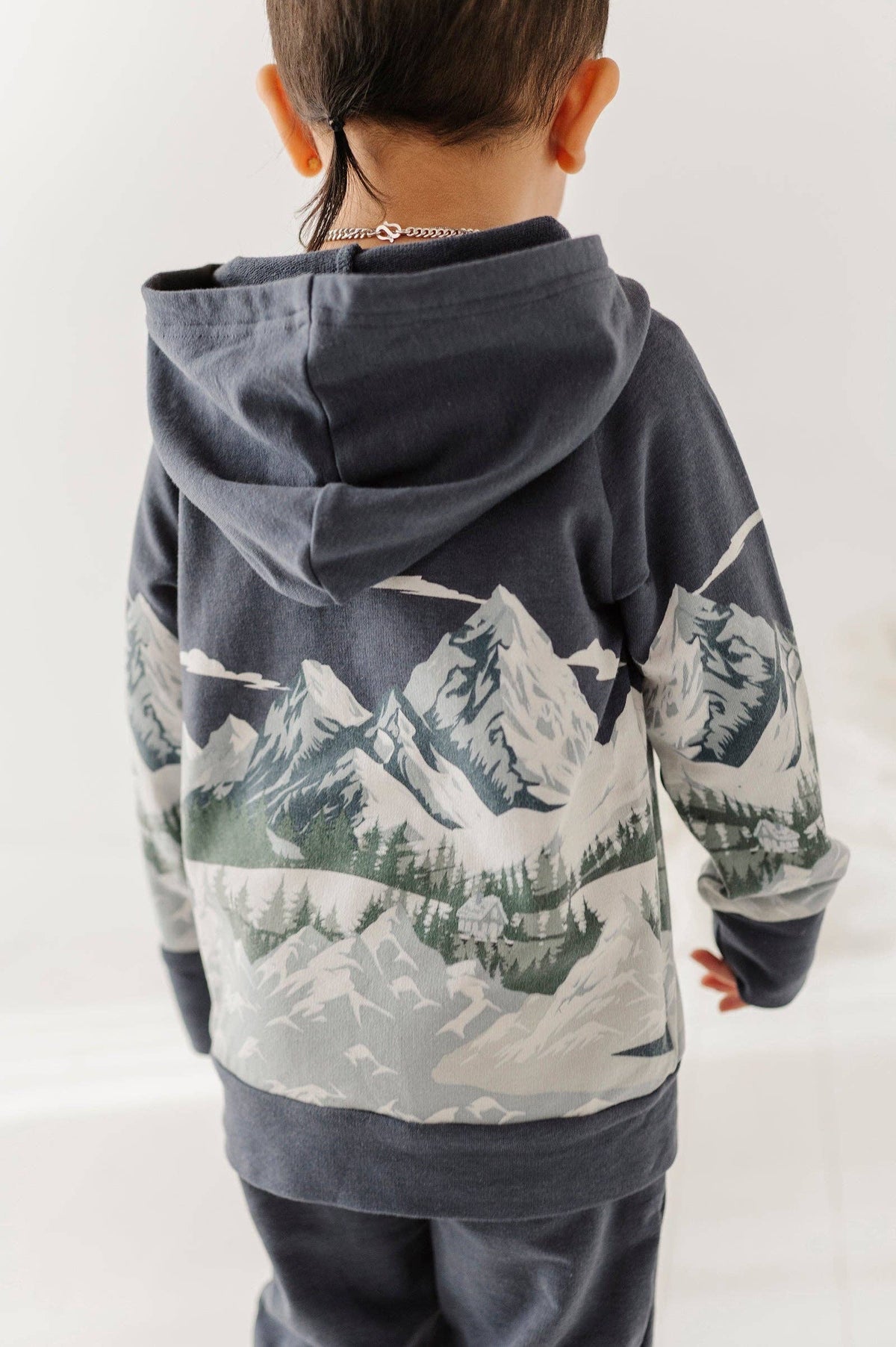 Mountains on Nightfall Blue Raglan Hoodie