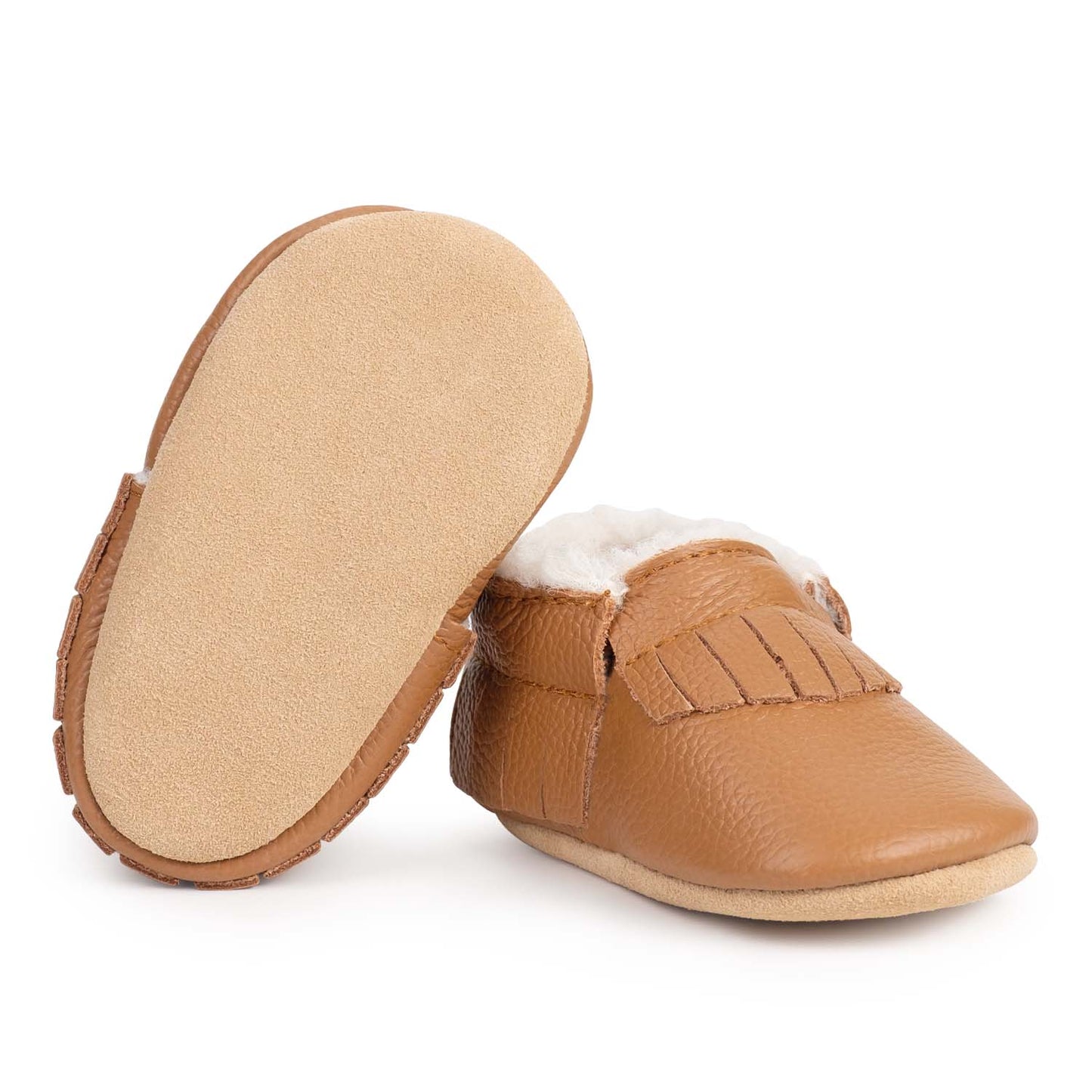 Classic Brown Leather Sherpa Baby Moccasins