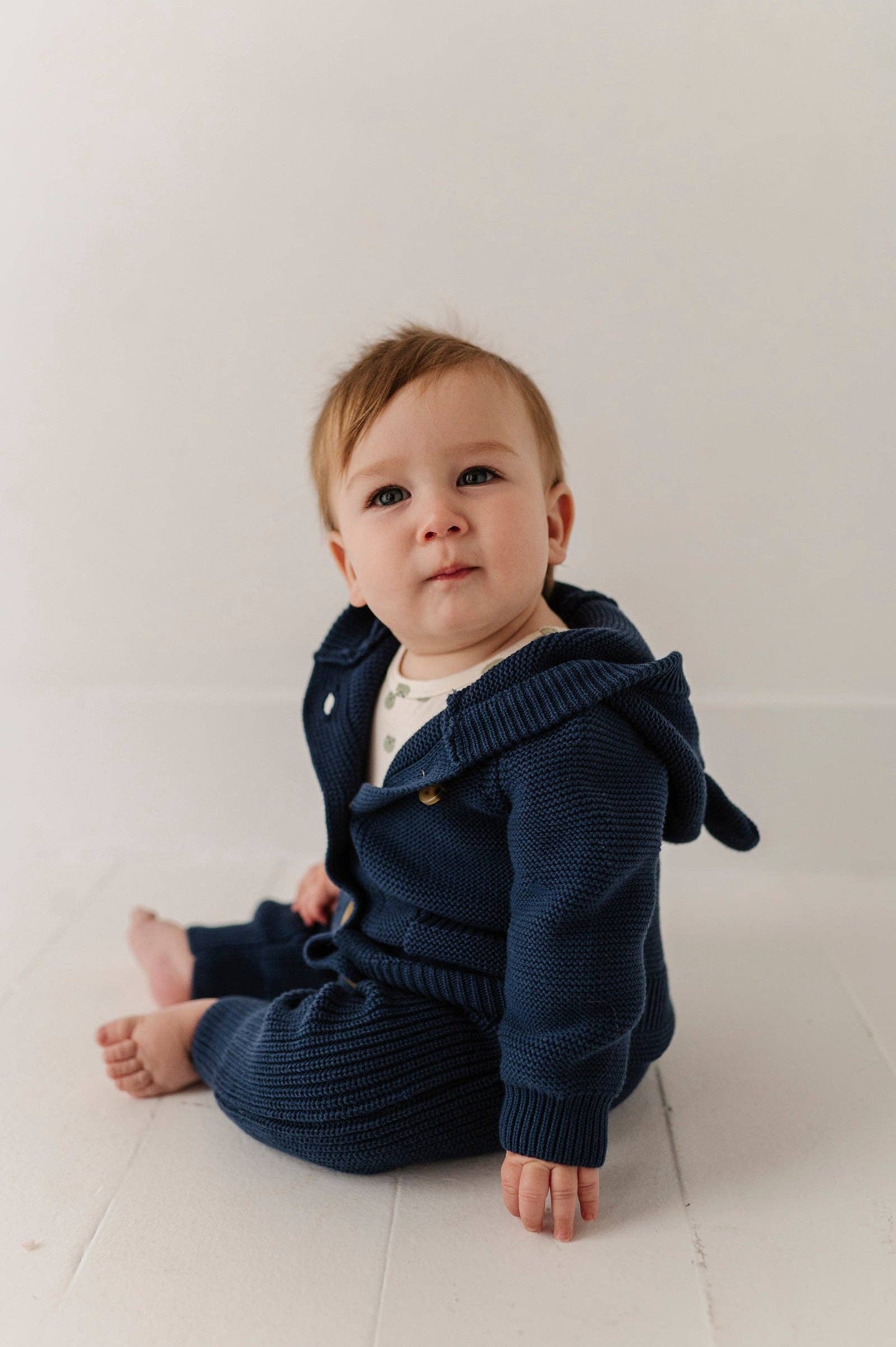 Navy Knit Cotton Teddy Hoodie