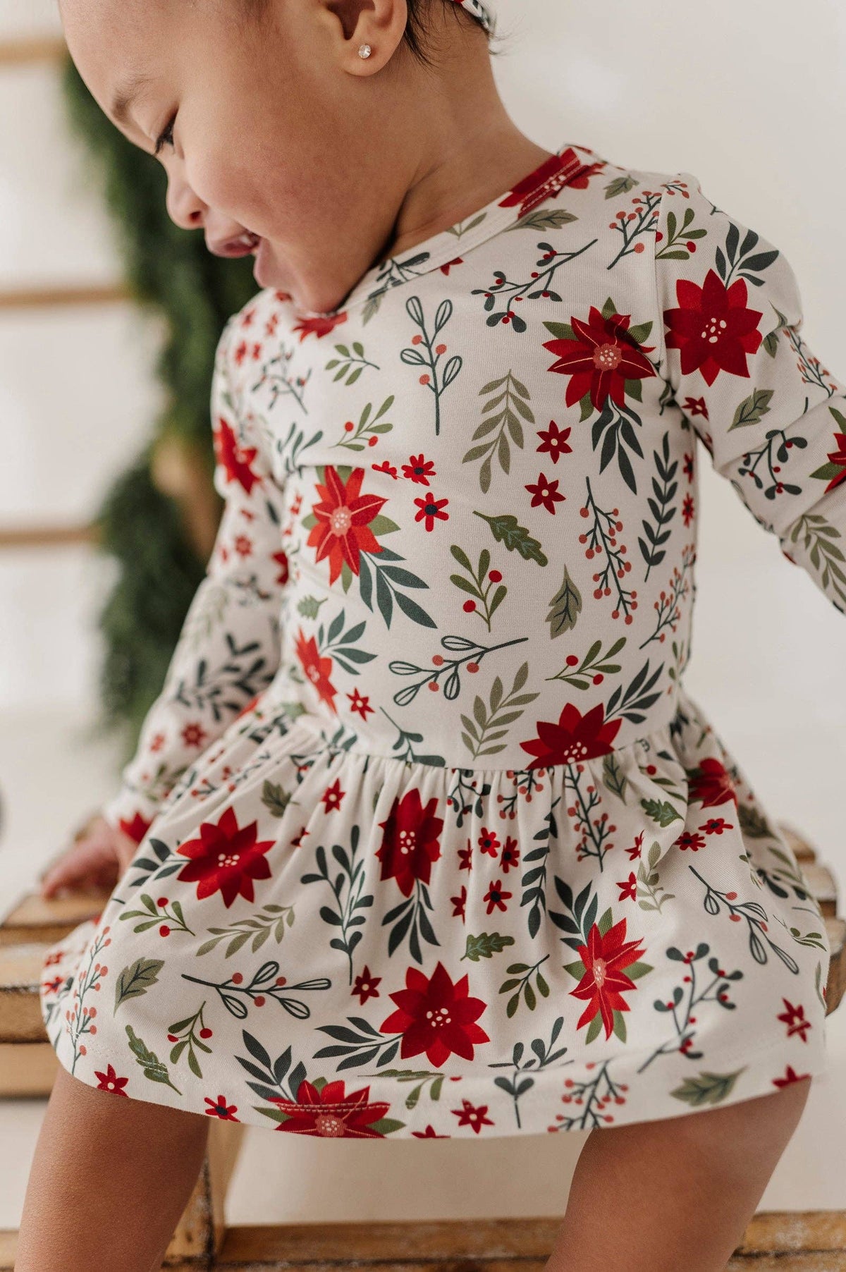 Poinsettia Long Sleeve Bodysuit Dress
