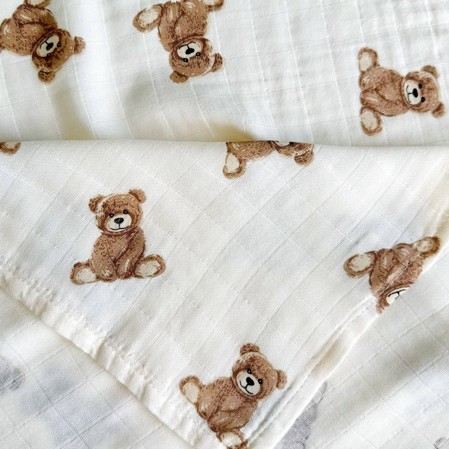 Bamboo Muslin Swaddle Blanket- Teddy Bear
