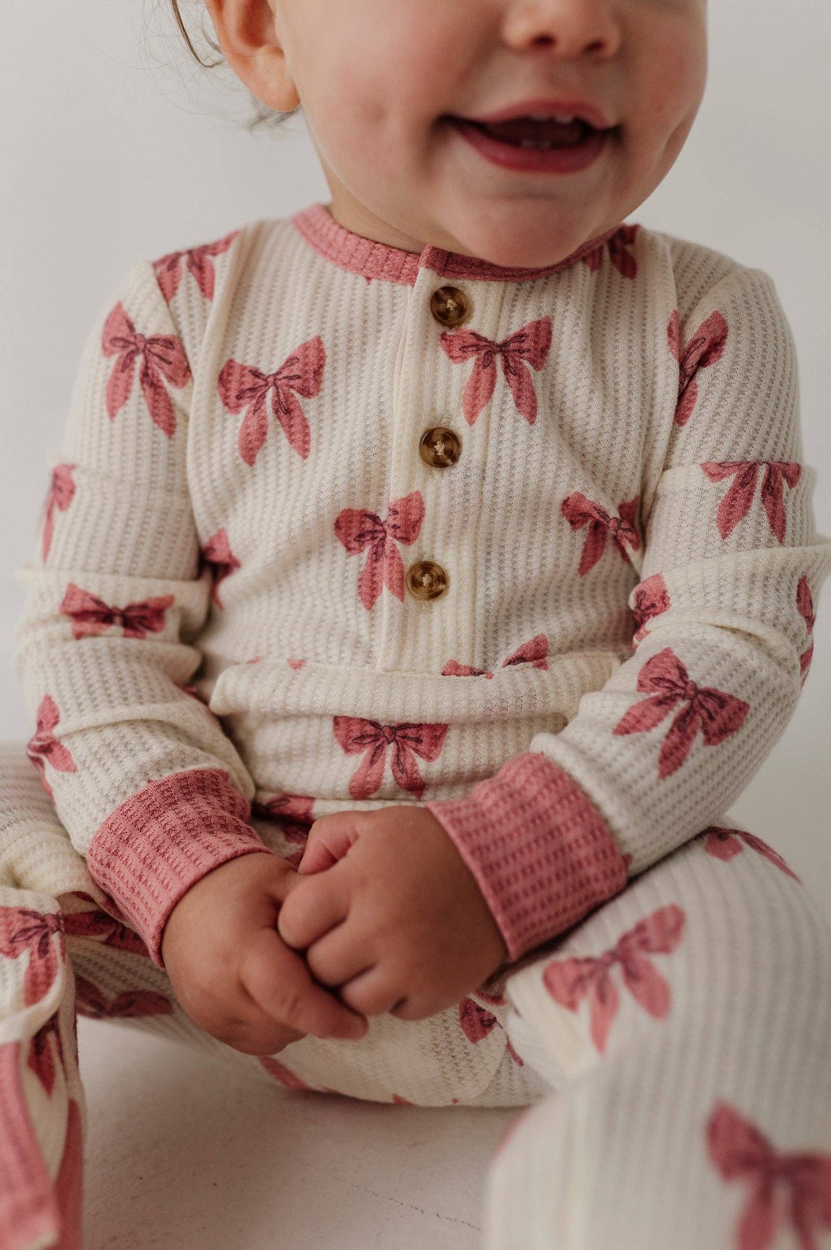 Rose Elegance Bows Waffle Romper