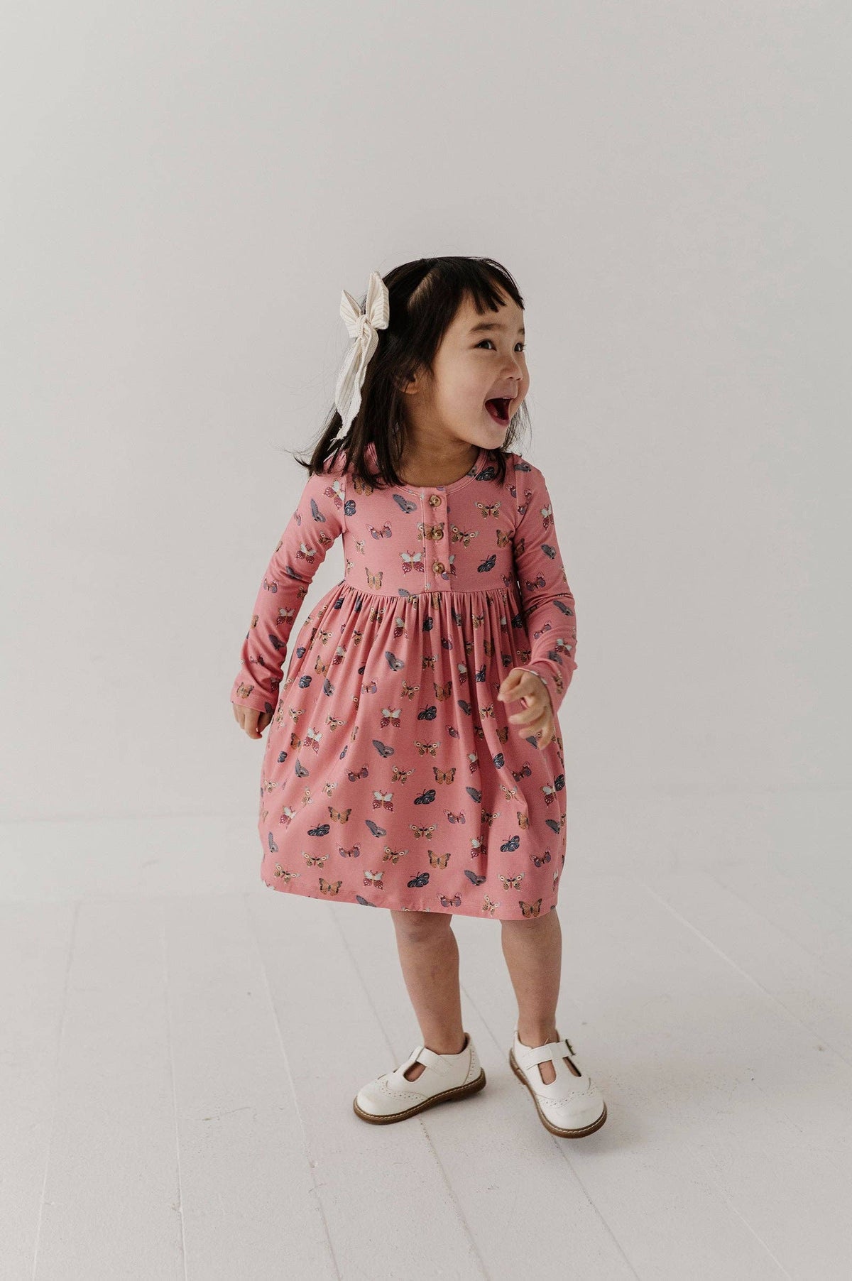 Butterfly Bloom Long Sleeve Henley Dress