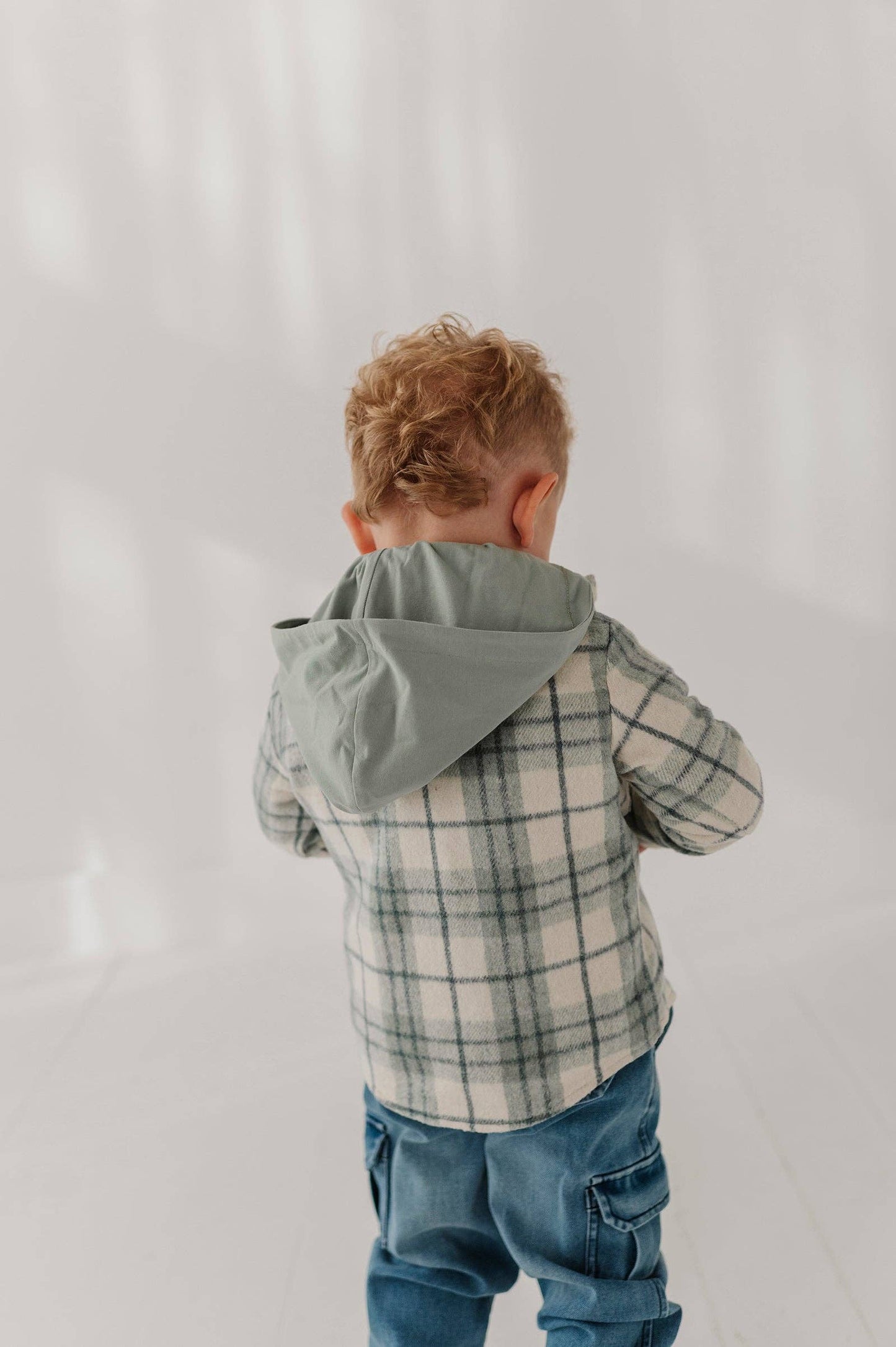 Mint Blue Plaid Hooded Shacket