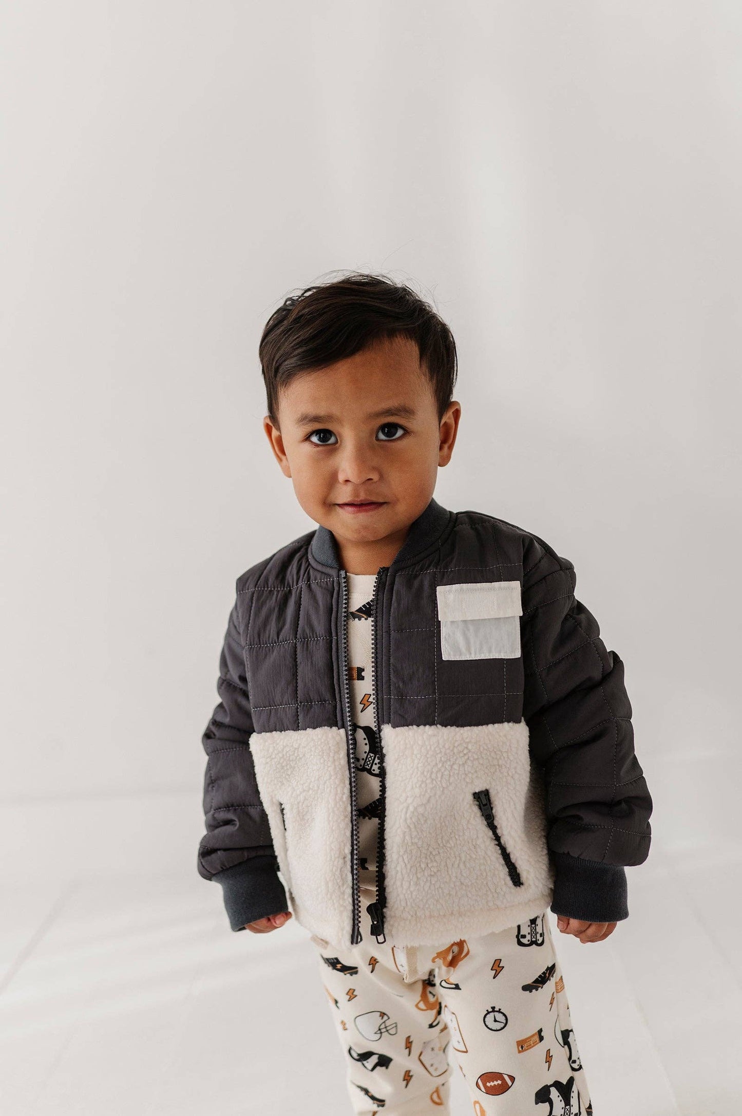 Charcoal Quilted Sherpa Jacket
