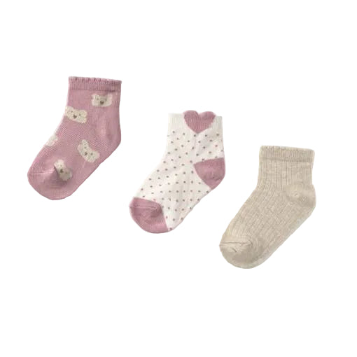 Orchid Heart Teddy Bears 3-Pack Socks