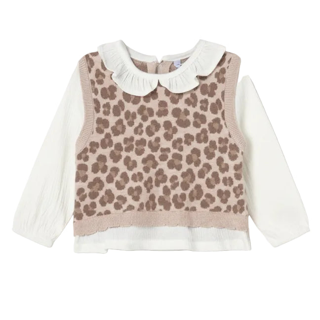 Cheetah Print Layered Sweater Vest & Blouse