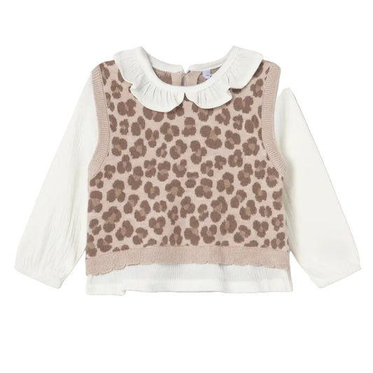 Cheetah Print Layered Sweater Vest & Blouse