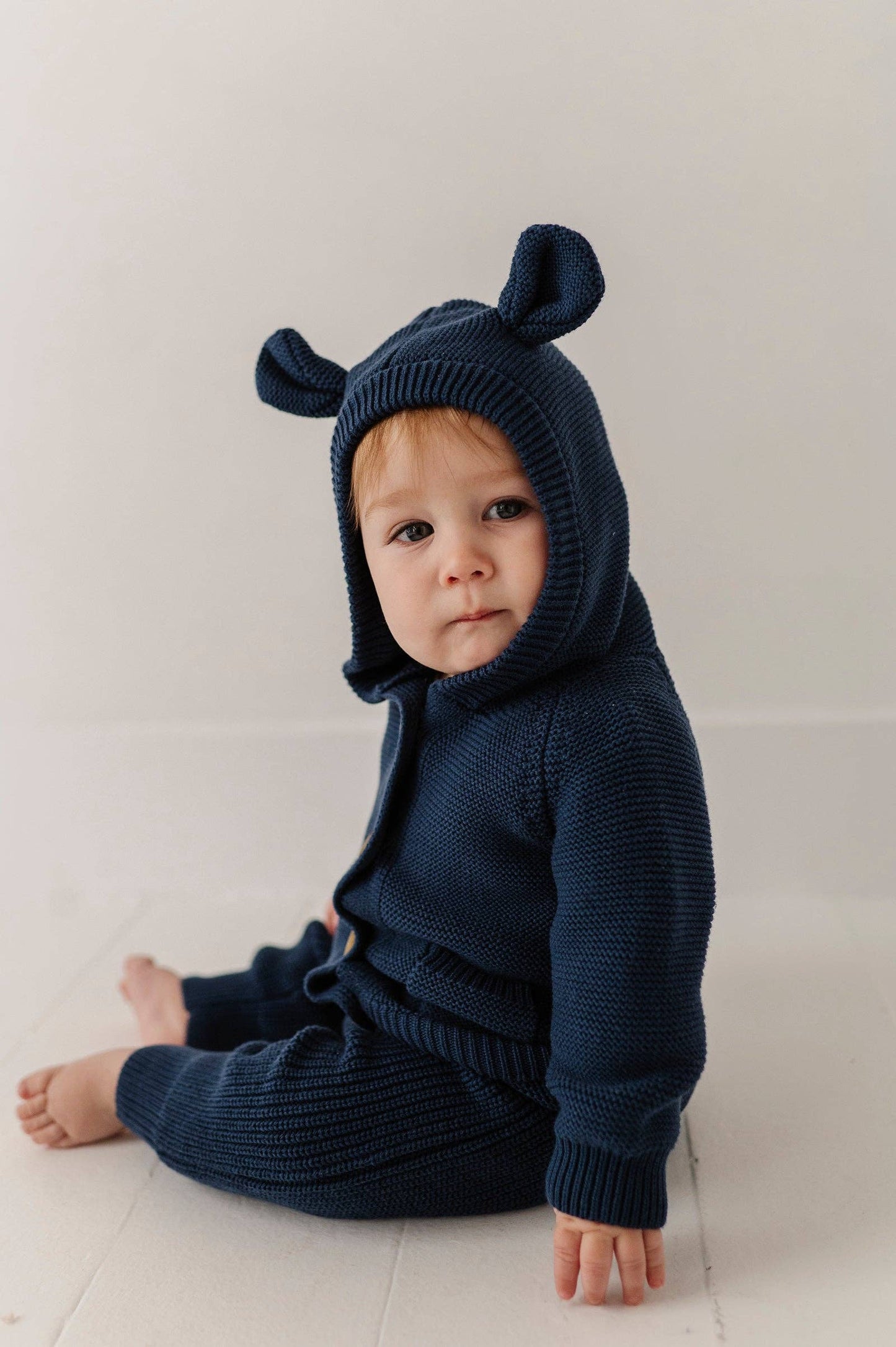 Navy Knit Cotton Teddy Hoodie