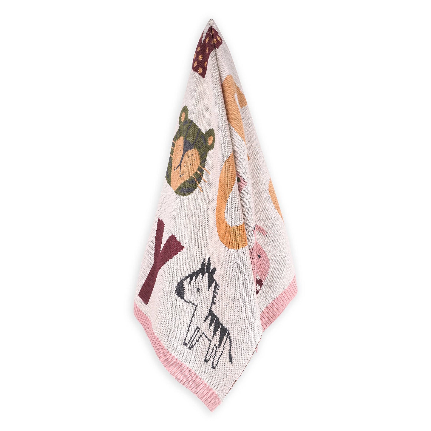 Organic Jacquard Sweater Knit Blanket - Alphabet Blush