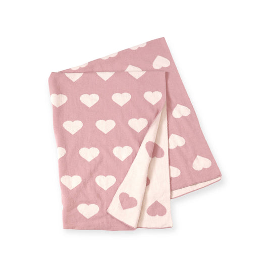 Organic Cotton Sweater Knit Blanket - Reversible Hearts