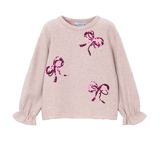 Raspberry Cream Sequin Bows Sweater