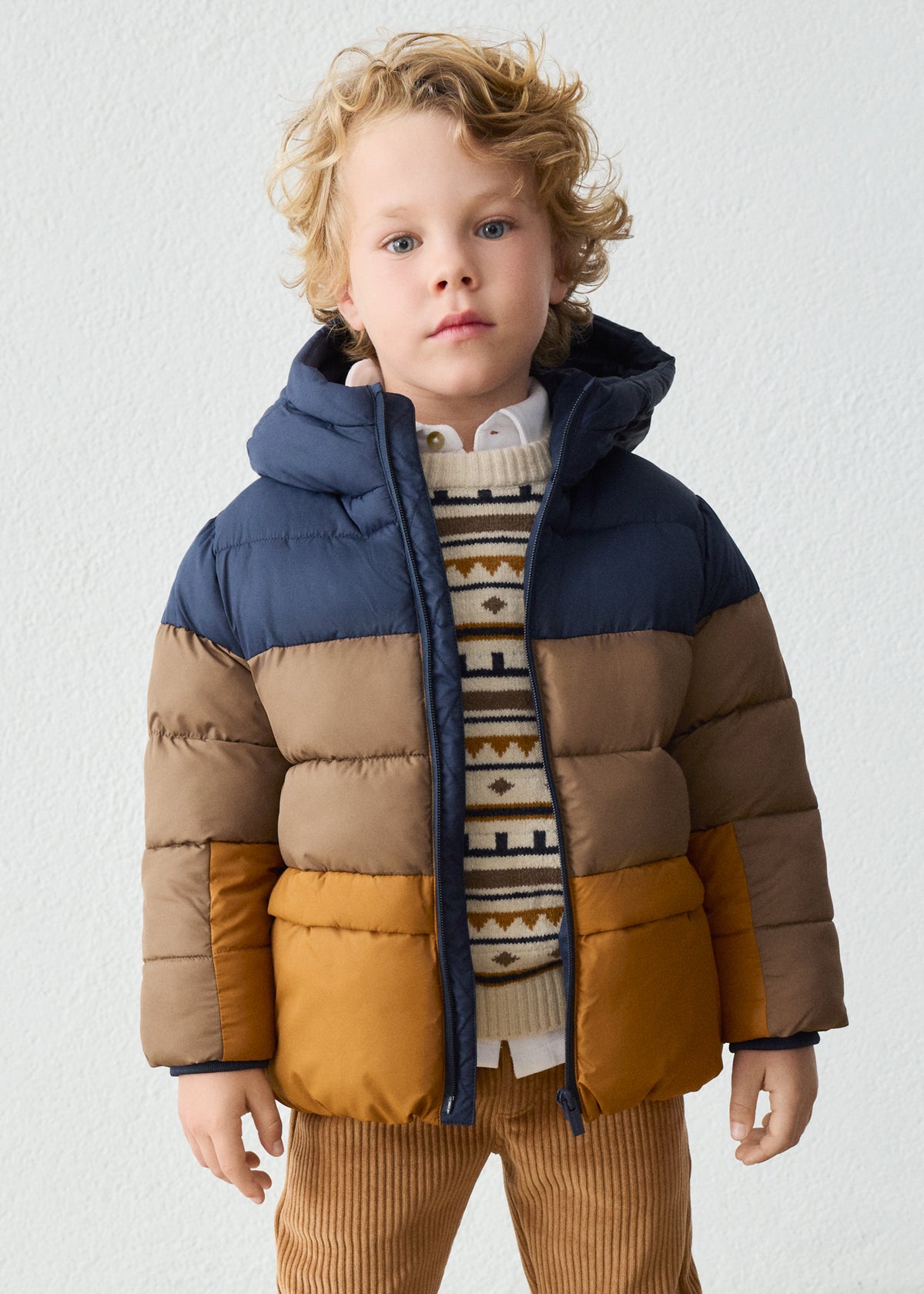 Boy Mixed Fabric Puffer Jacket