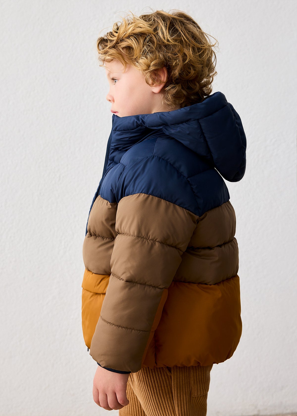 Boy Mixed Fabric Puffer Jacket
