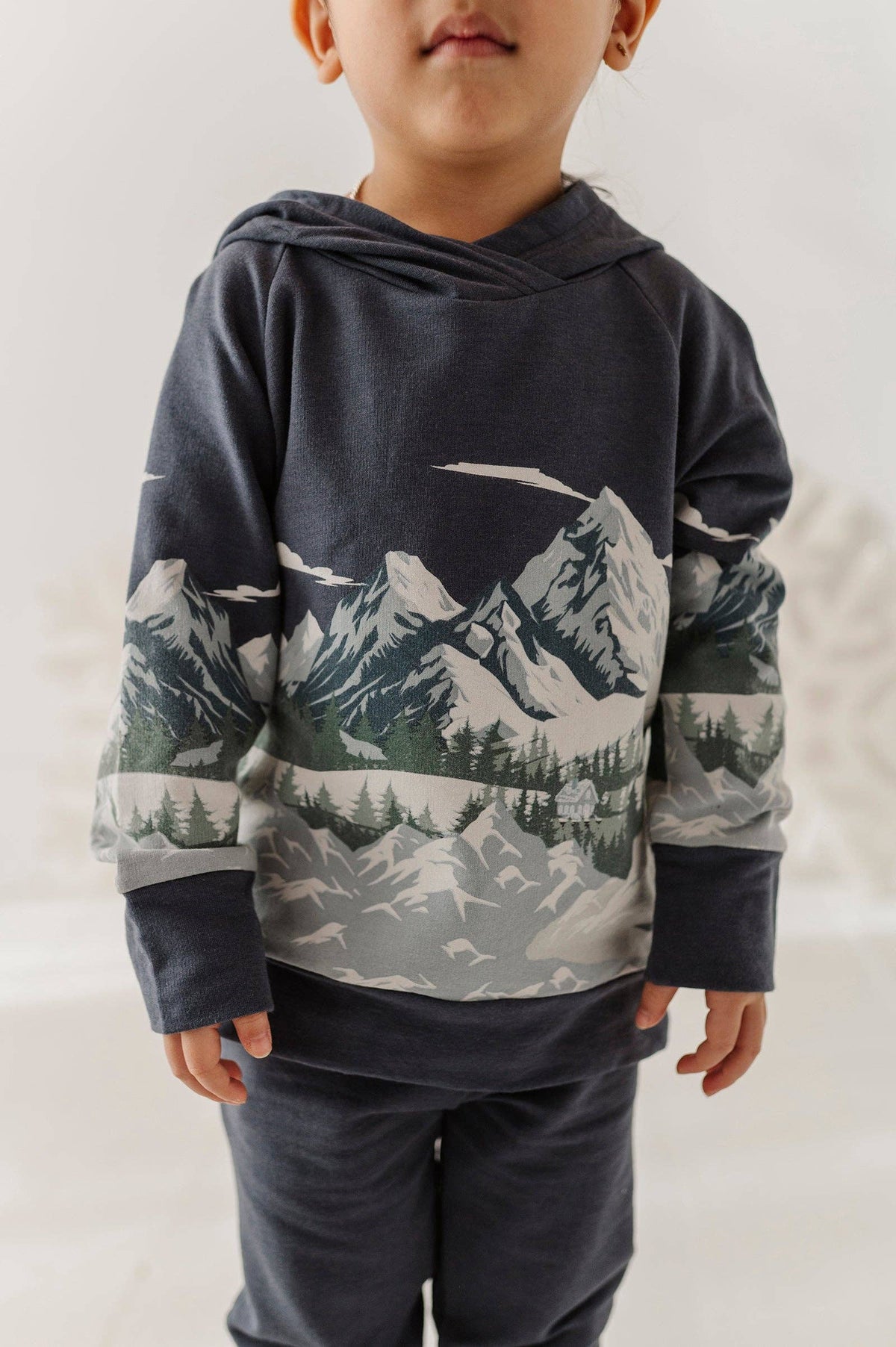 Mountains on Nightfall Blue Raglan Hoodie