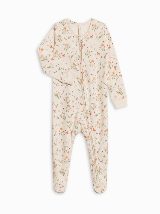 Organic Peyton Footed Sleeper - Butterfly / Fog + Mint