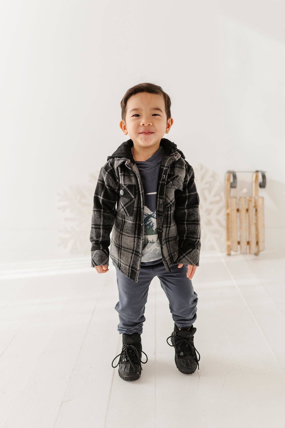 Charcoal Plaid Hooded Shacket