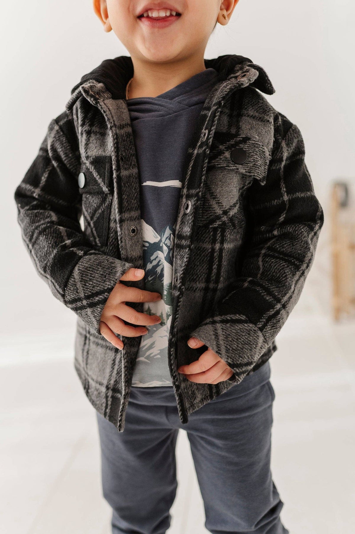 Charcoal Plaid Hooded Shacket