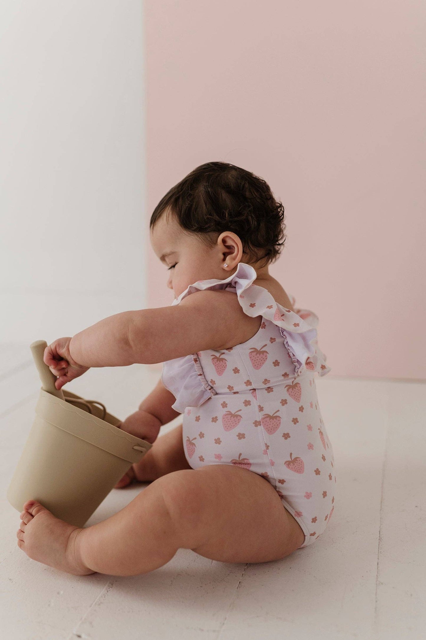 Strawberries Ruffle Sleeve Cross Back Swimsuit