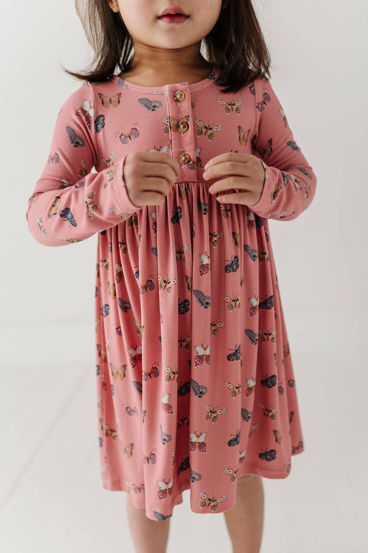 Butterfly Bloom Long Sleeve Henley Dress