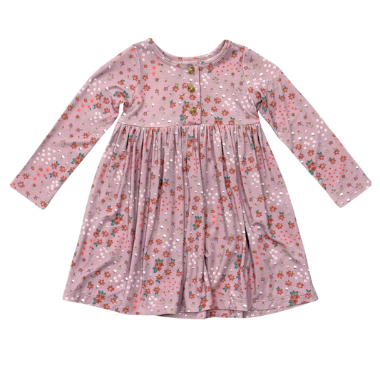 Mini Lilac Cluster Long Sleeve Henley Dress