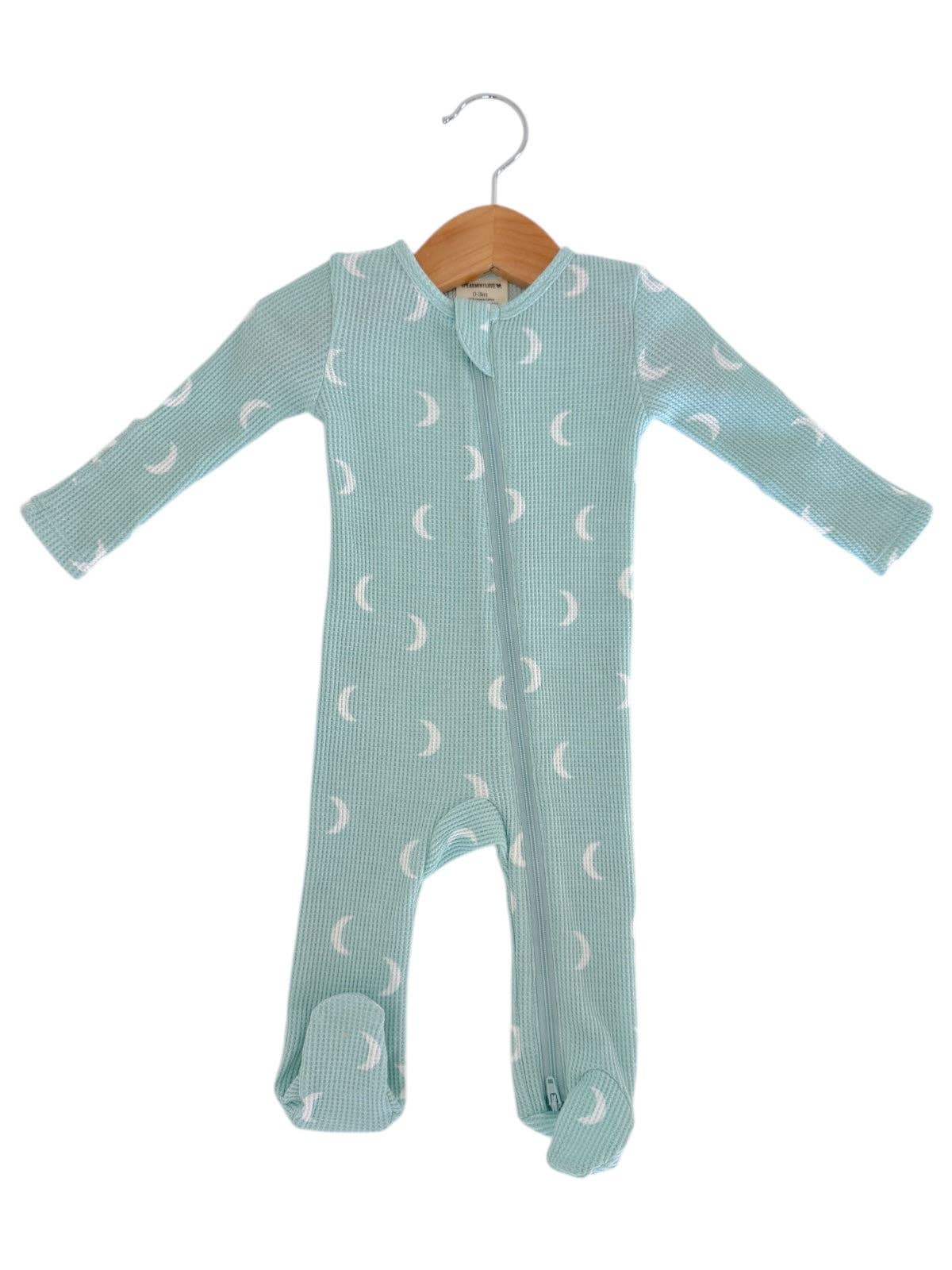 Organic Waffle 2-Way Zip Footie - Light Blue Moon
