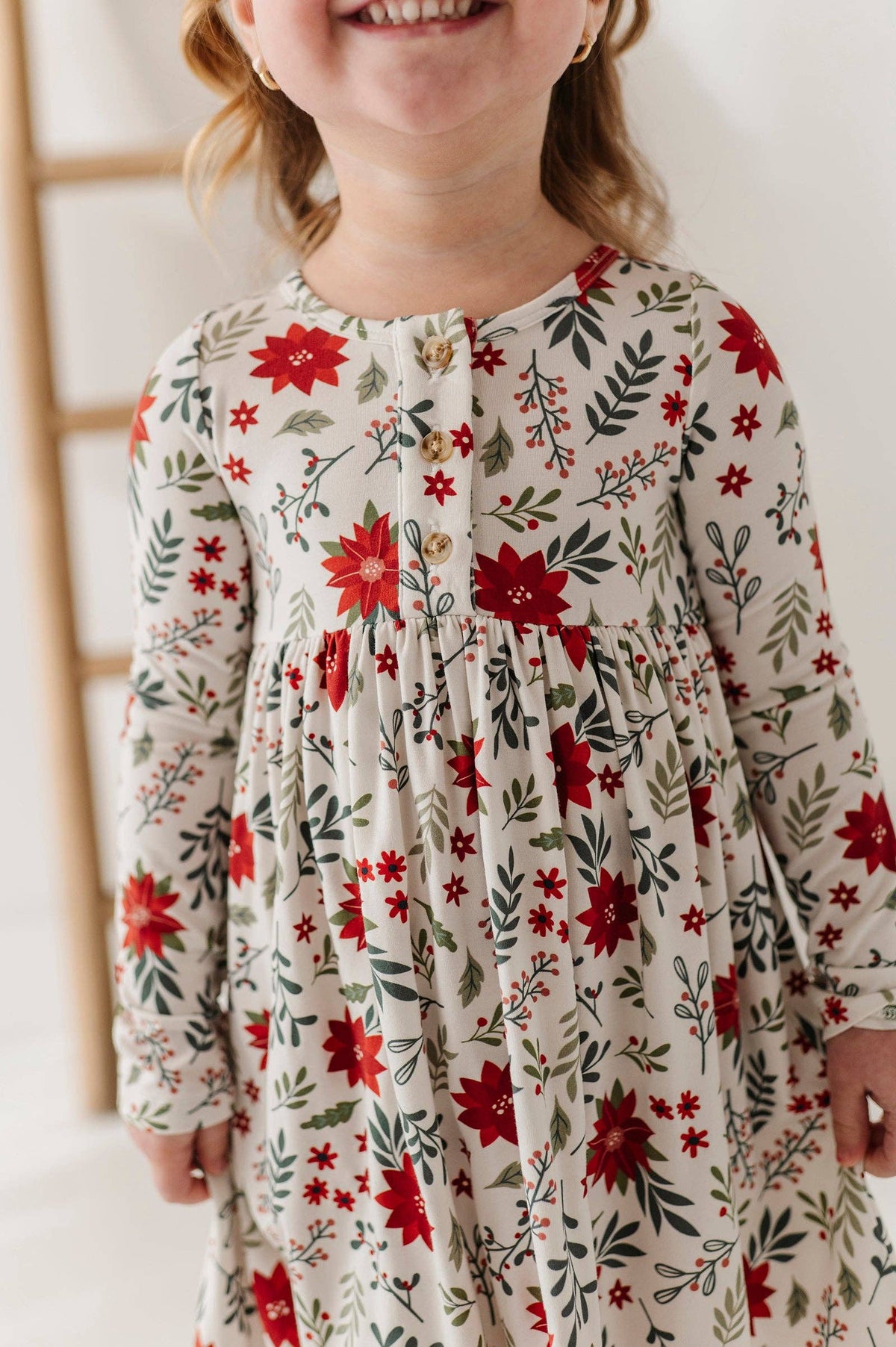 Poinsettia Long Sleeve Henley Dress