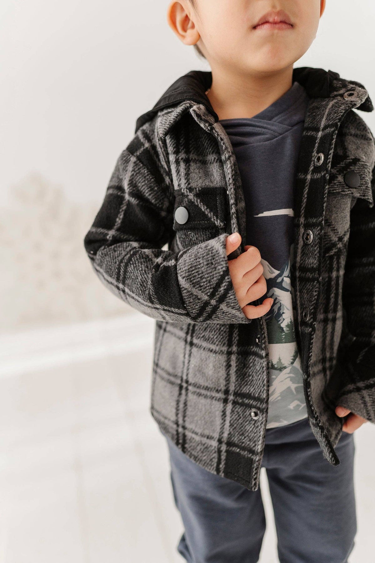 Charcoal Plaid Hooded Shacket
