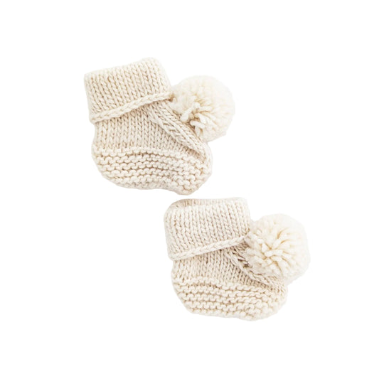 Natural Pom Pom Knitted Booties