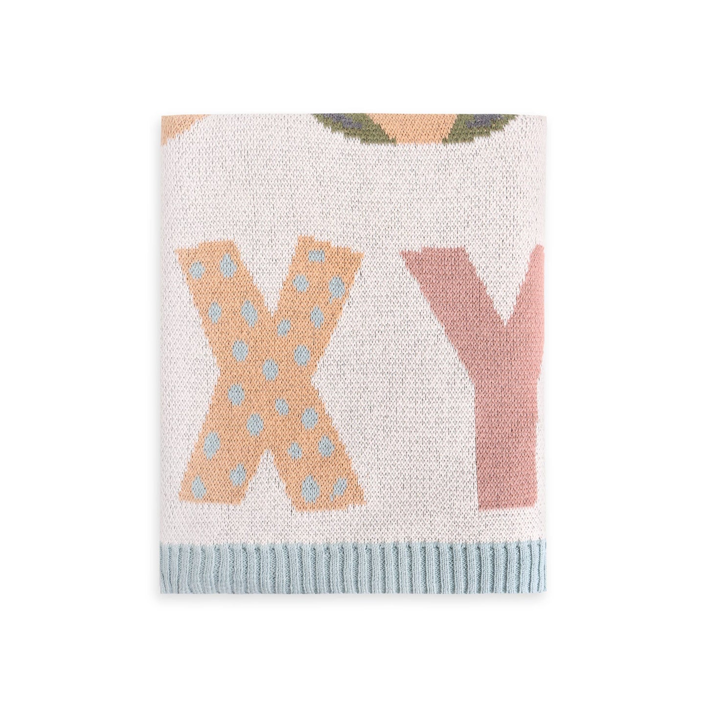 Organic Jacquard Sweater Knit Blanket - Alphabet Blue