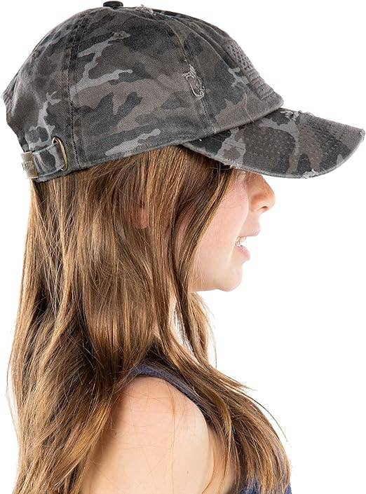 American Flag Distressed Baseball Cap - Black Camo