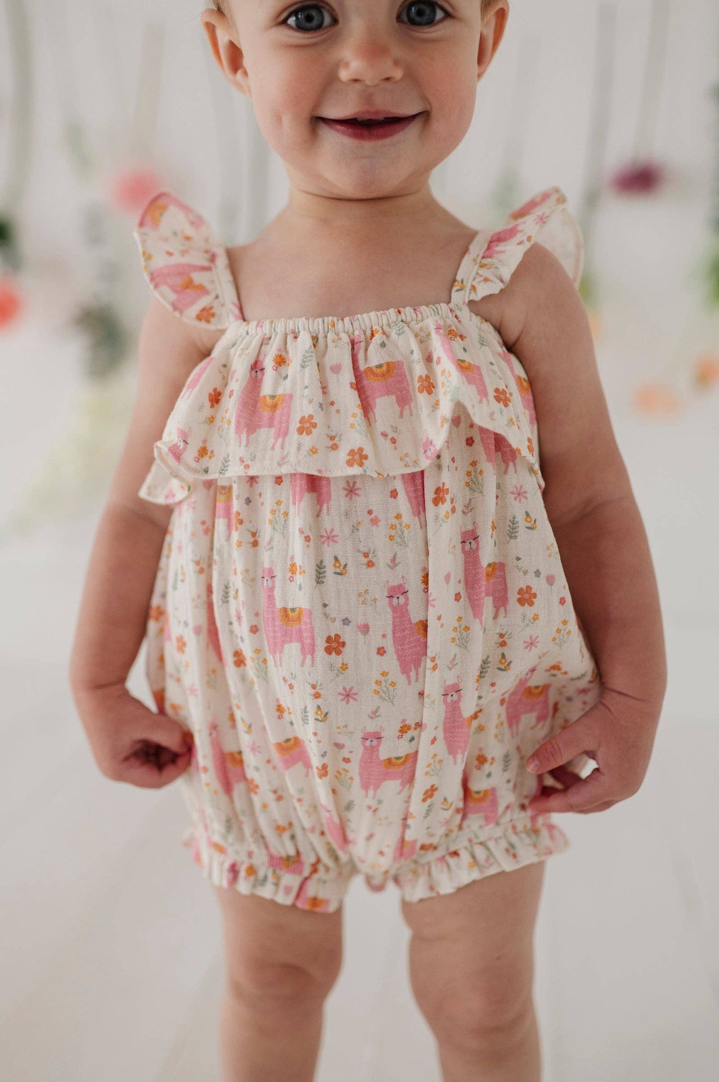 Pink Llamas Gauze Bubble Romper