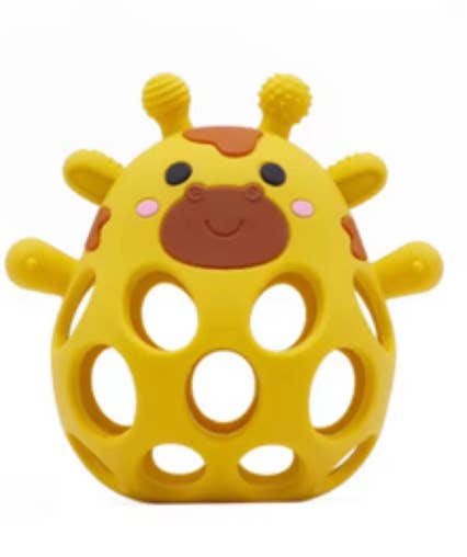3D Giraffe Silicone Teether- Mustard