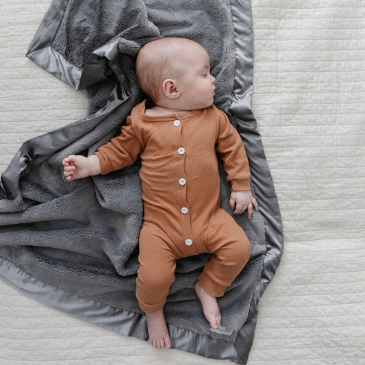 Satin Border Chenille Blanket - Gray