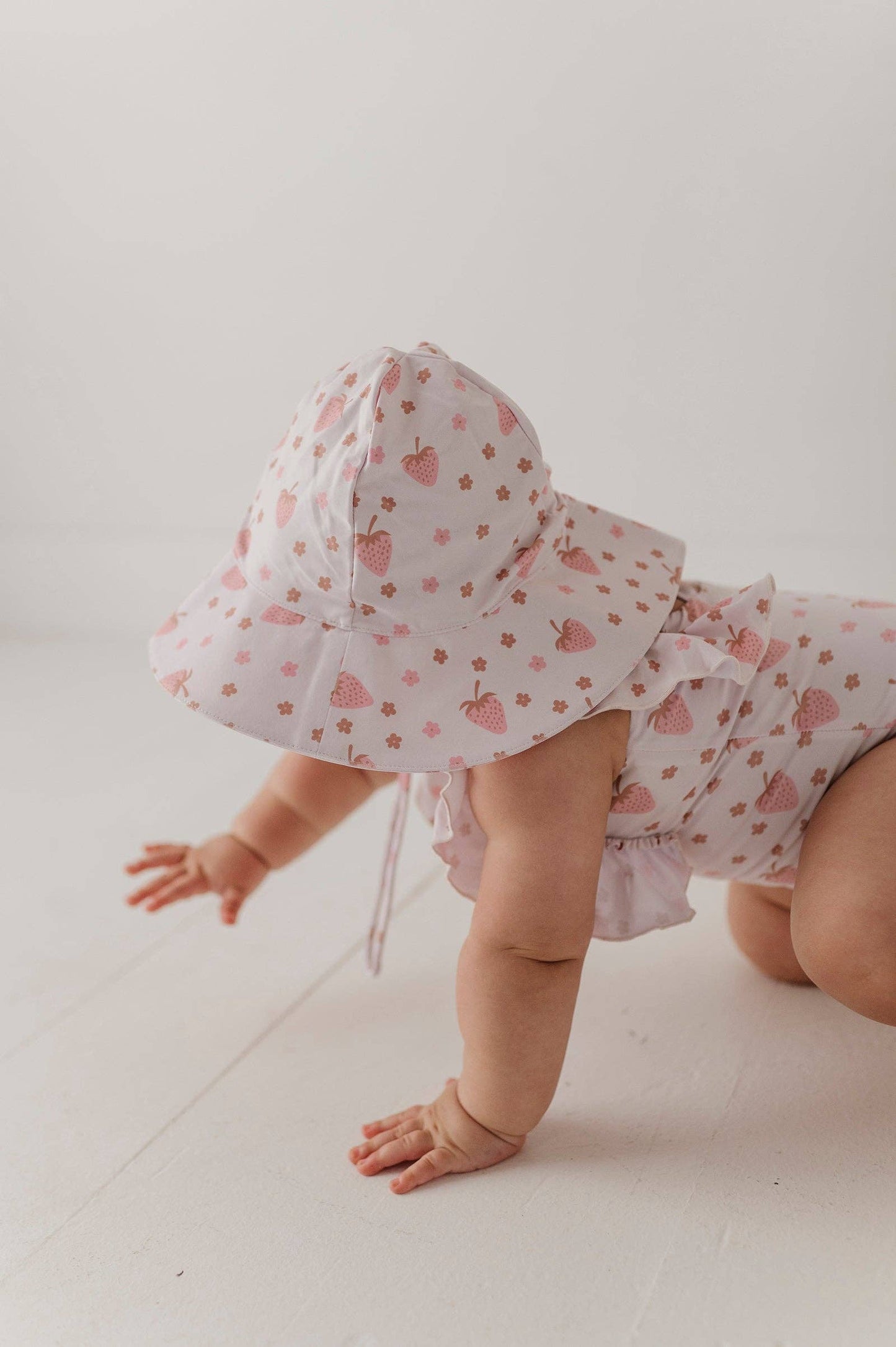 Strawberries Ruffle Sleeve Cross Back Swimsuit