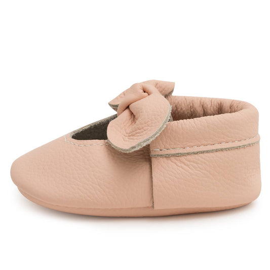 Desert Rose Knot Bow Leather Baby Moccasins