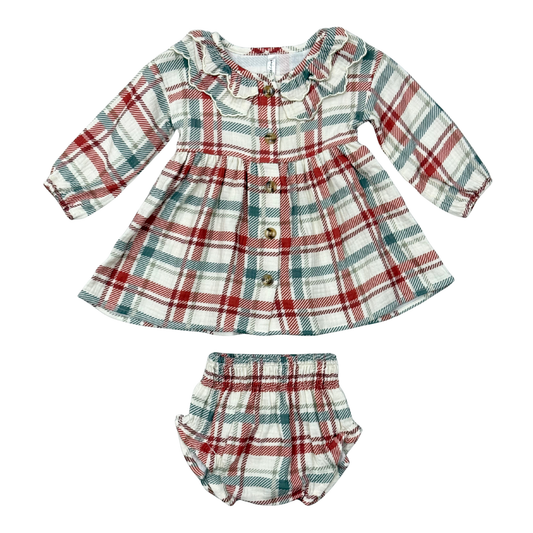 Tartan Plaid Ruffled Collar Dress Set